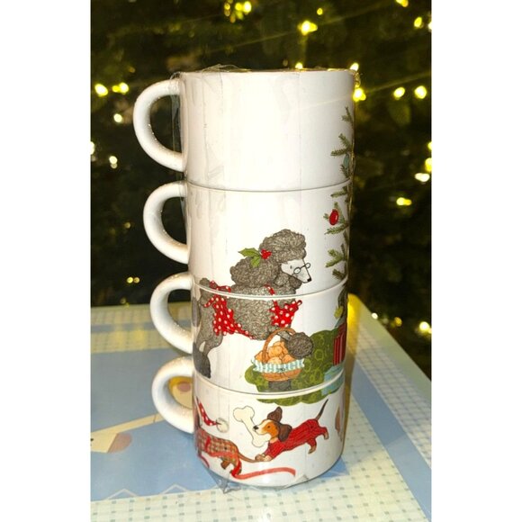 Stackable Christmas Dog-Themed Ceramic Mugs Set Of 4 (No Metal Rack) - Picture 3 of 14